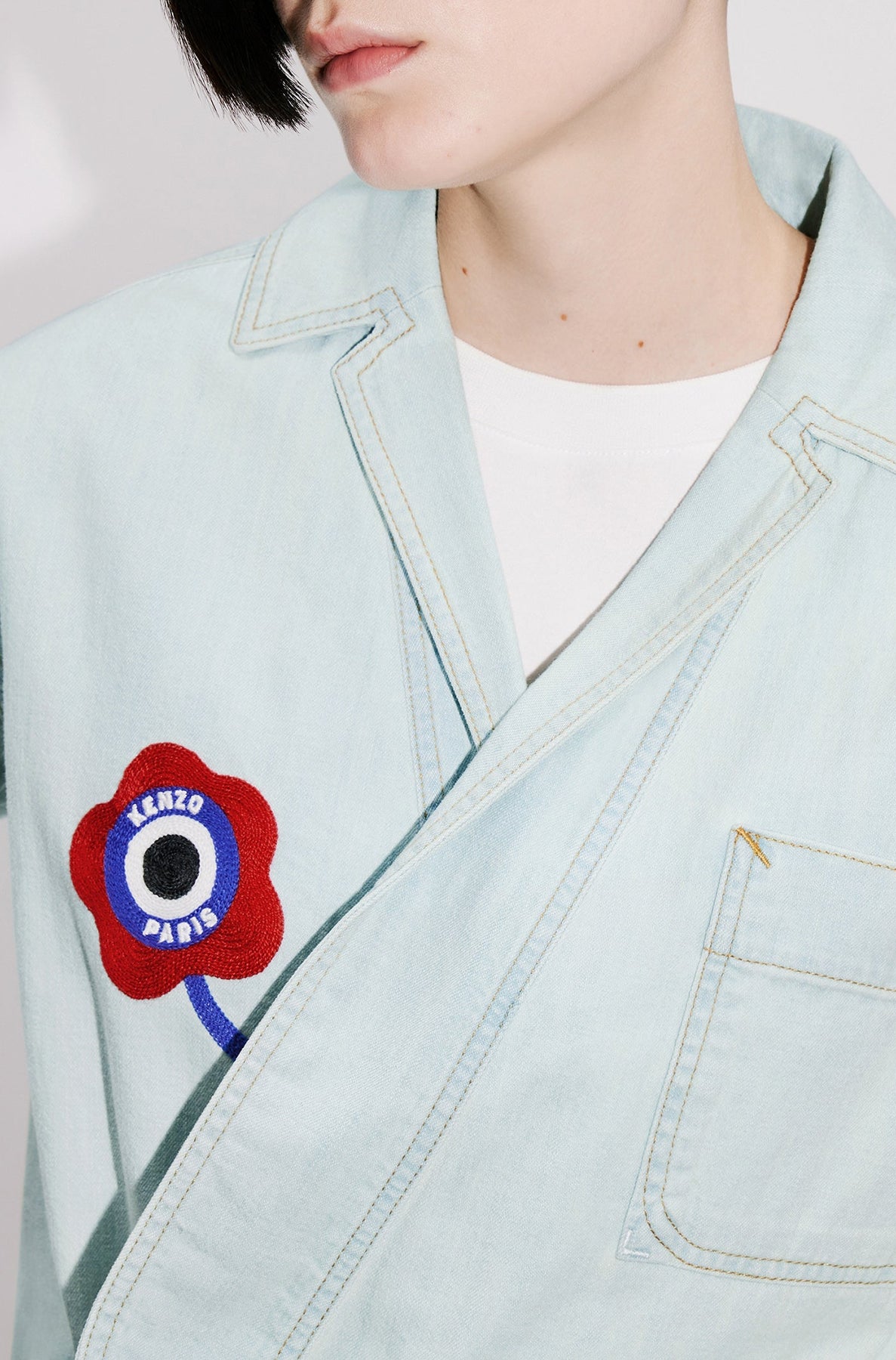 Chemise kimono en denim "Kenzo Target" - Bleached Blue Denim