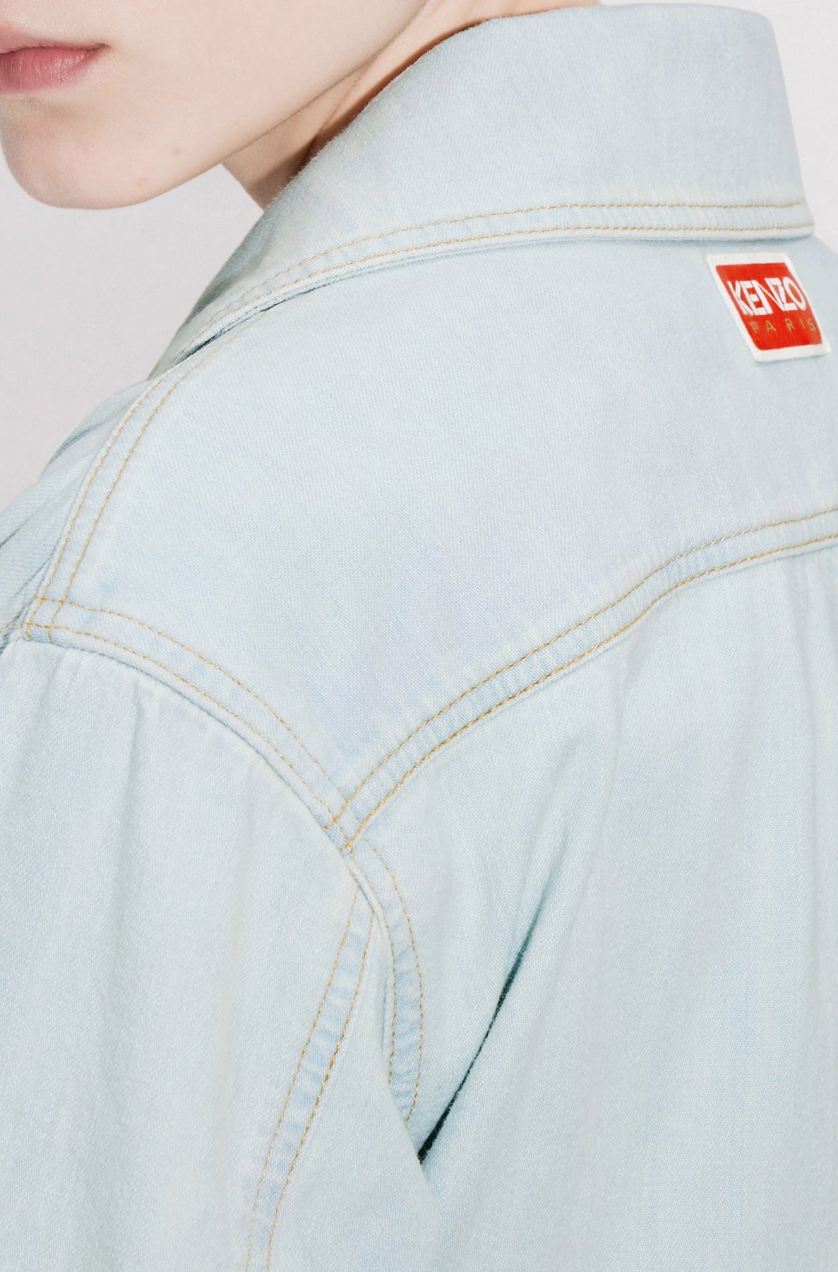 Chemise kimono en denim "Kenzo Target" - Bleached Blue Denim