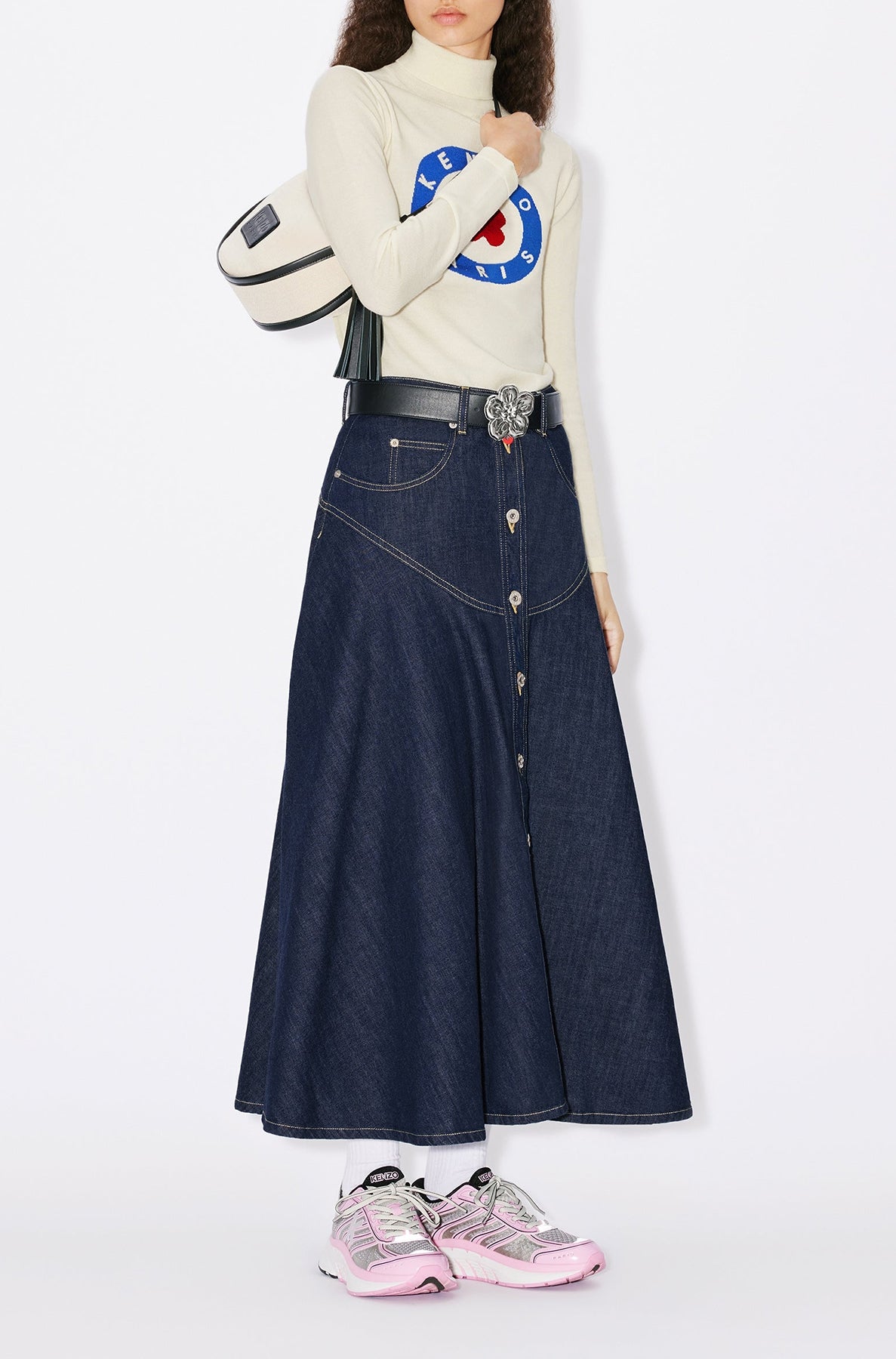Jupe longue évasée en denim - Rinse Blue Denim