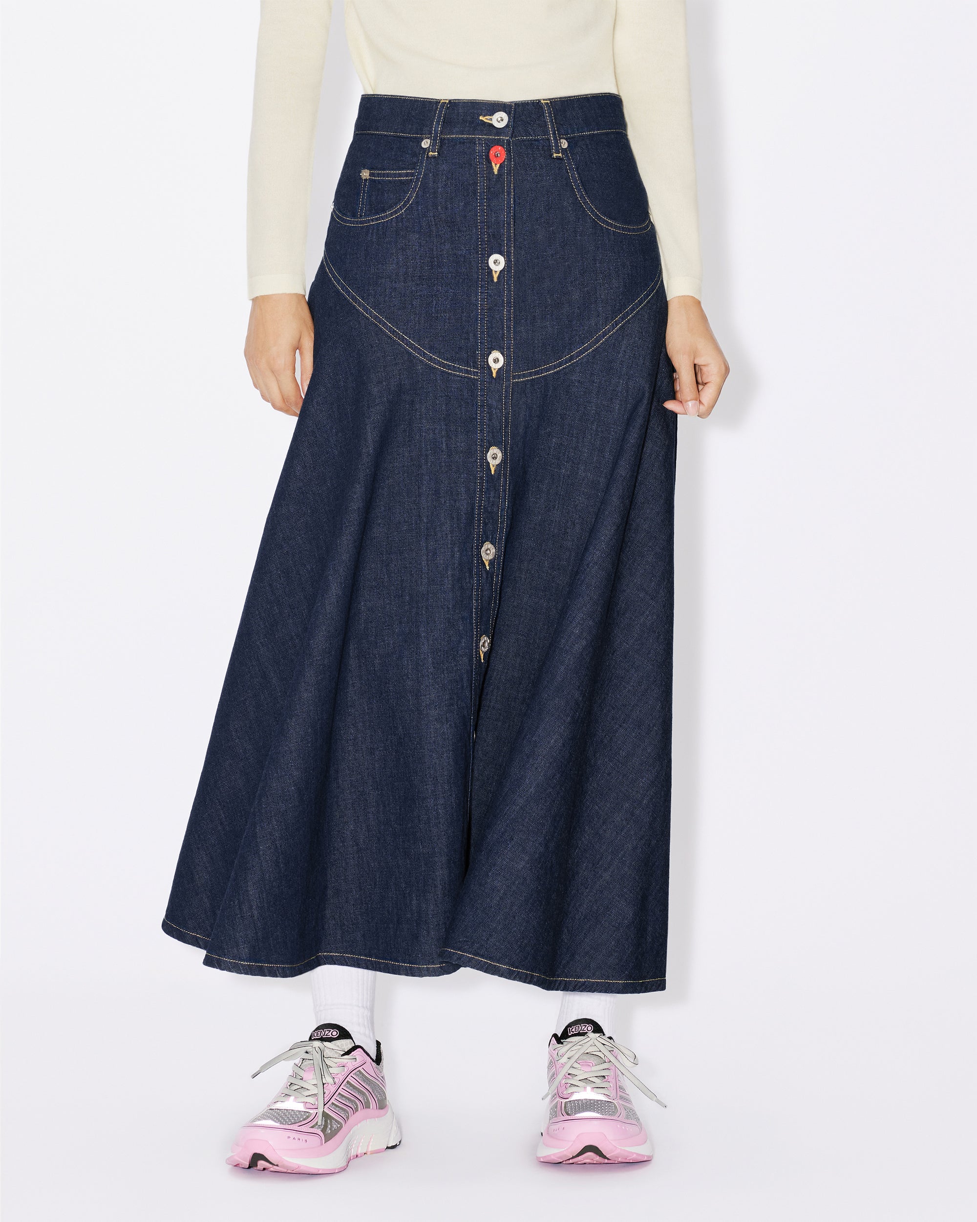 Jupe longue évasée en denim - Rinse Blue Denim