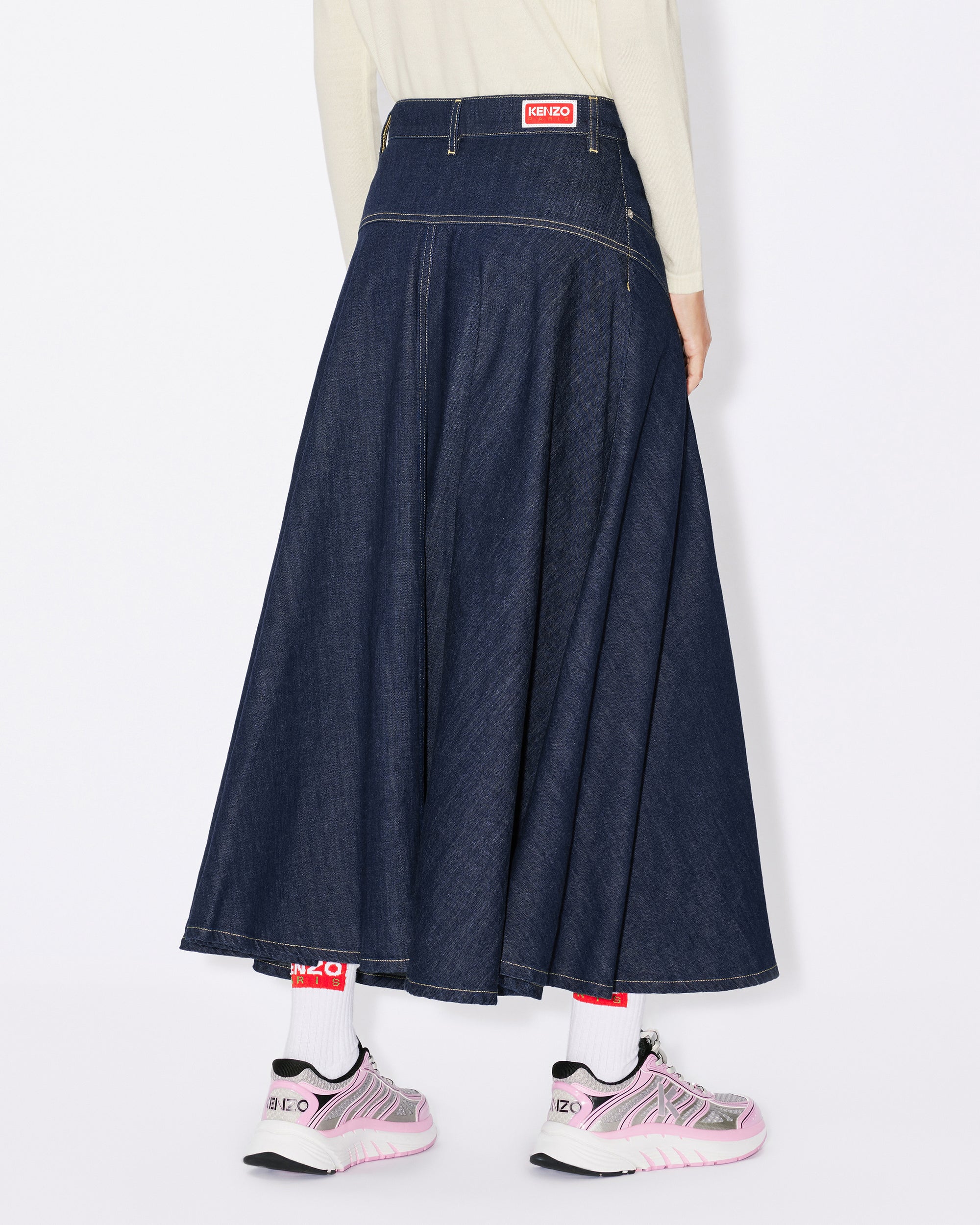 Jupe longue évasée en denim - Rinse Blue Denim