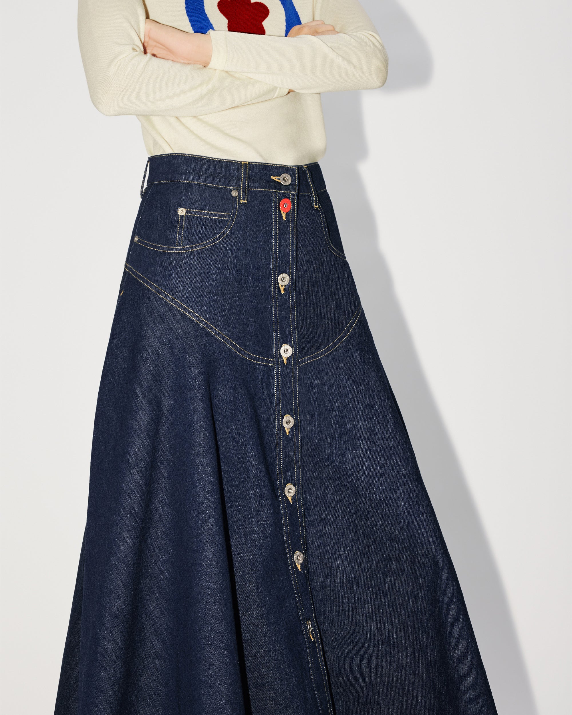 Jupe longue évasée en denim - Rinse Blue Denim