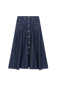 Jupe longue évasée en denim - Rinse Blue Denim