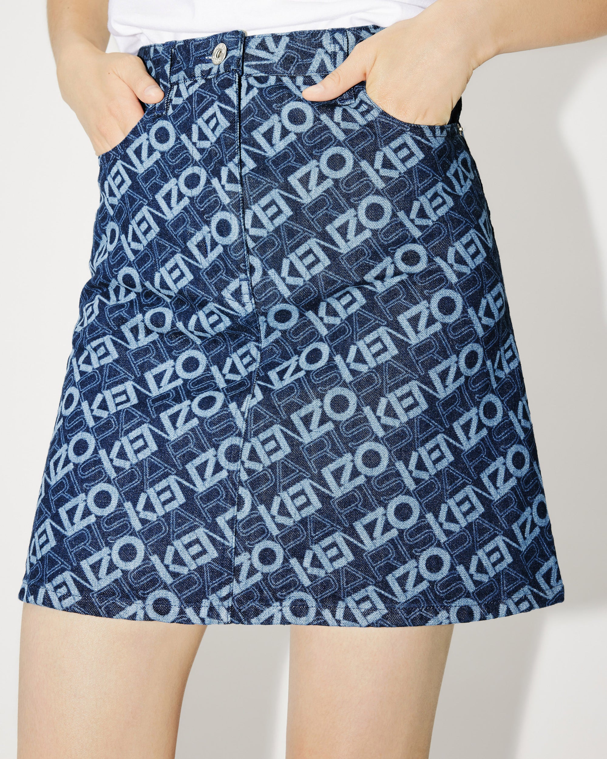 Jupe courte "Monogram" en denim - Rinse Blue Denim