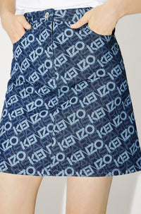 Monogram short skirt in denim - Rinse Blue Denim