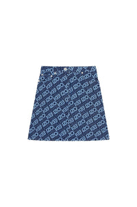 Jupe courte "Monogram" en denim - Rinse Blue Denim