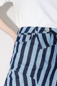 Dazzle striped short skirt in denim - Rinse Blue