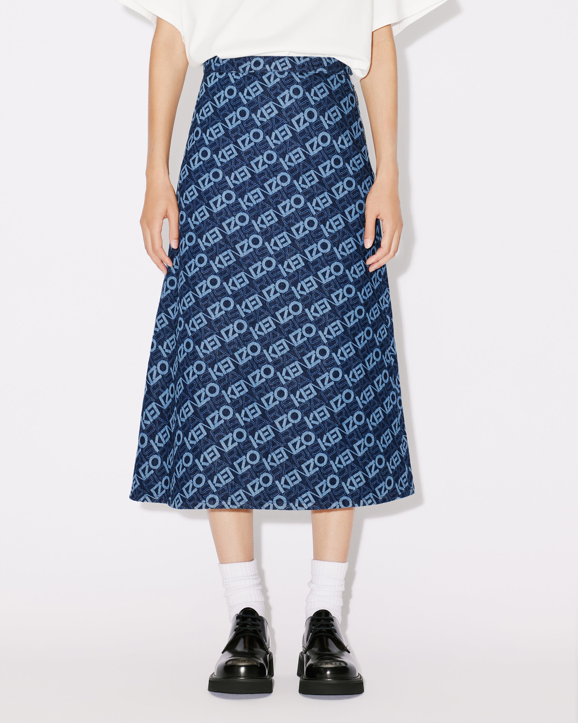 Jupe longue "Monogram" en denim - Rinse Blue Denim