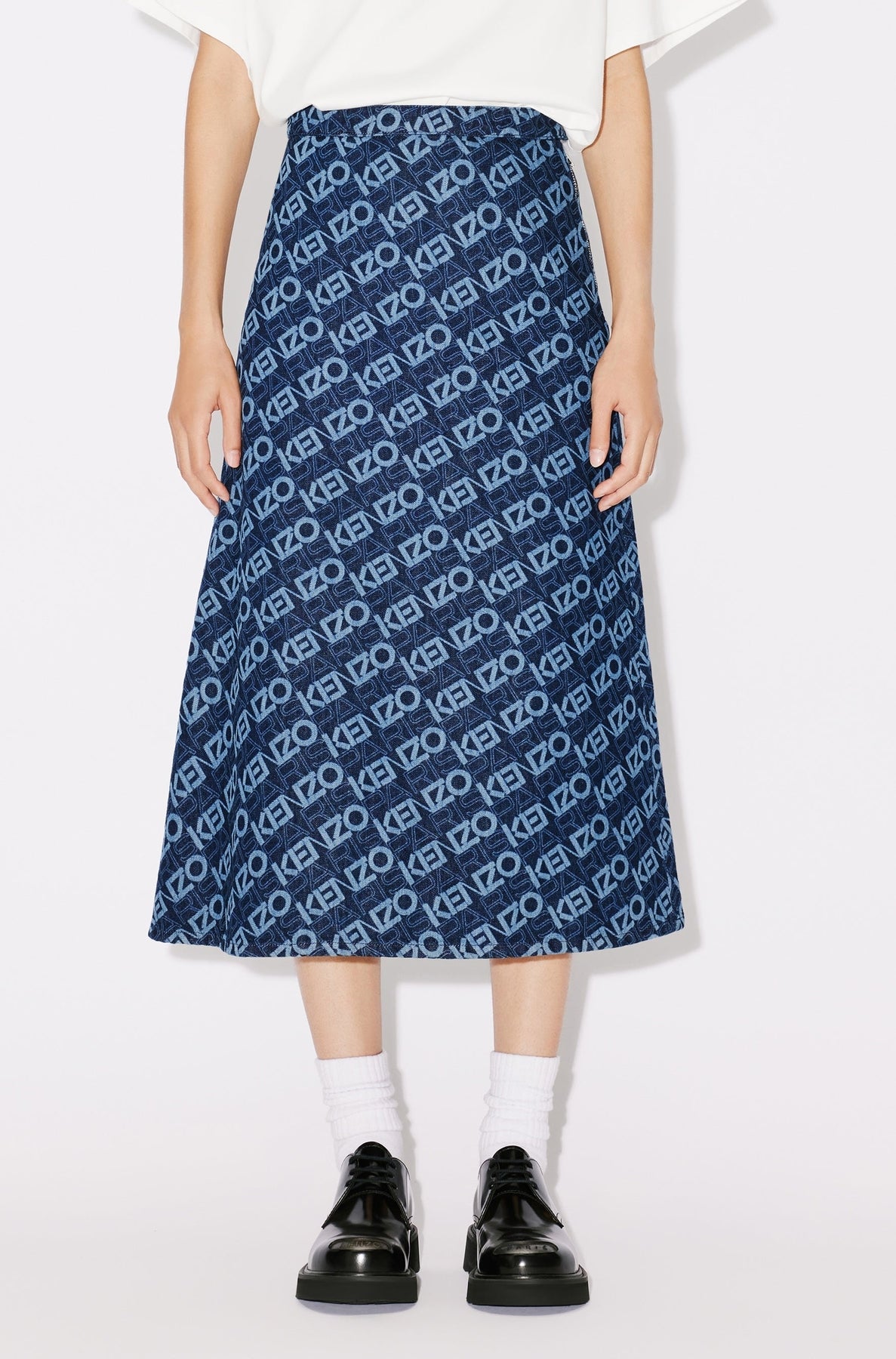 Monogram long skirt in denim - Rinse Blue Denim