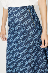 Monogram long skirt in denim - Rinse Blue Denim