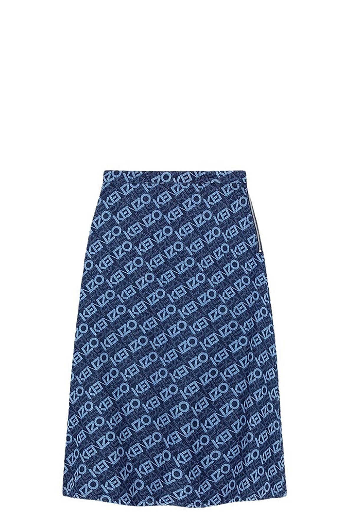 Jupe longue "Monogram" en denim - Rinse Blue Denim