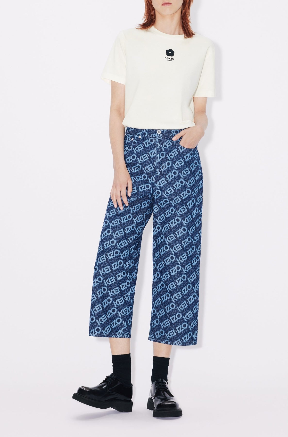 Jean cropped "Monogram" - Rinse Blue Denim