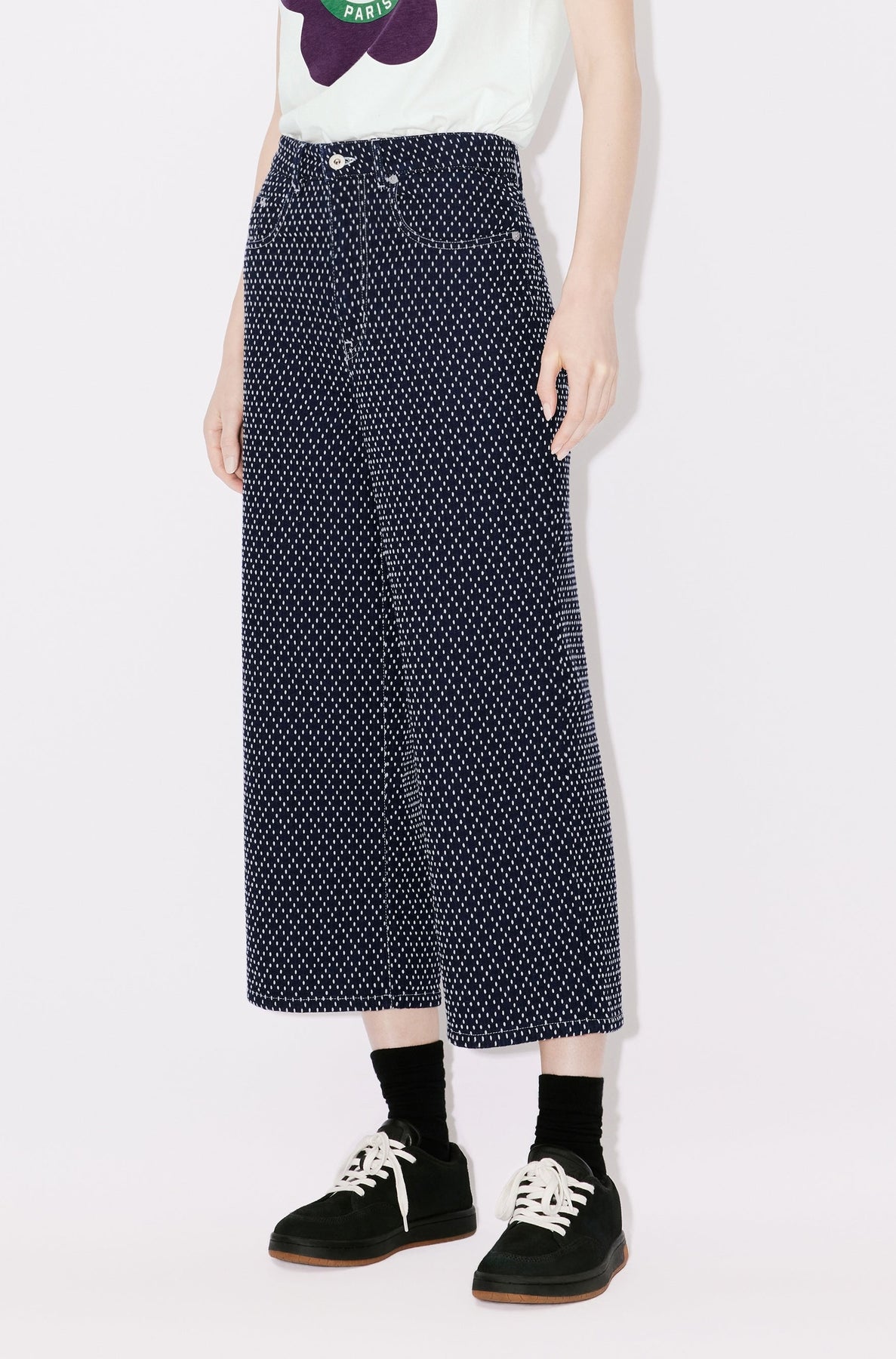 Jean cropped brodé Kenzo Sashiko Stitch - Rinse Blue Denim