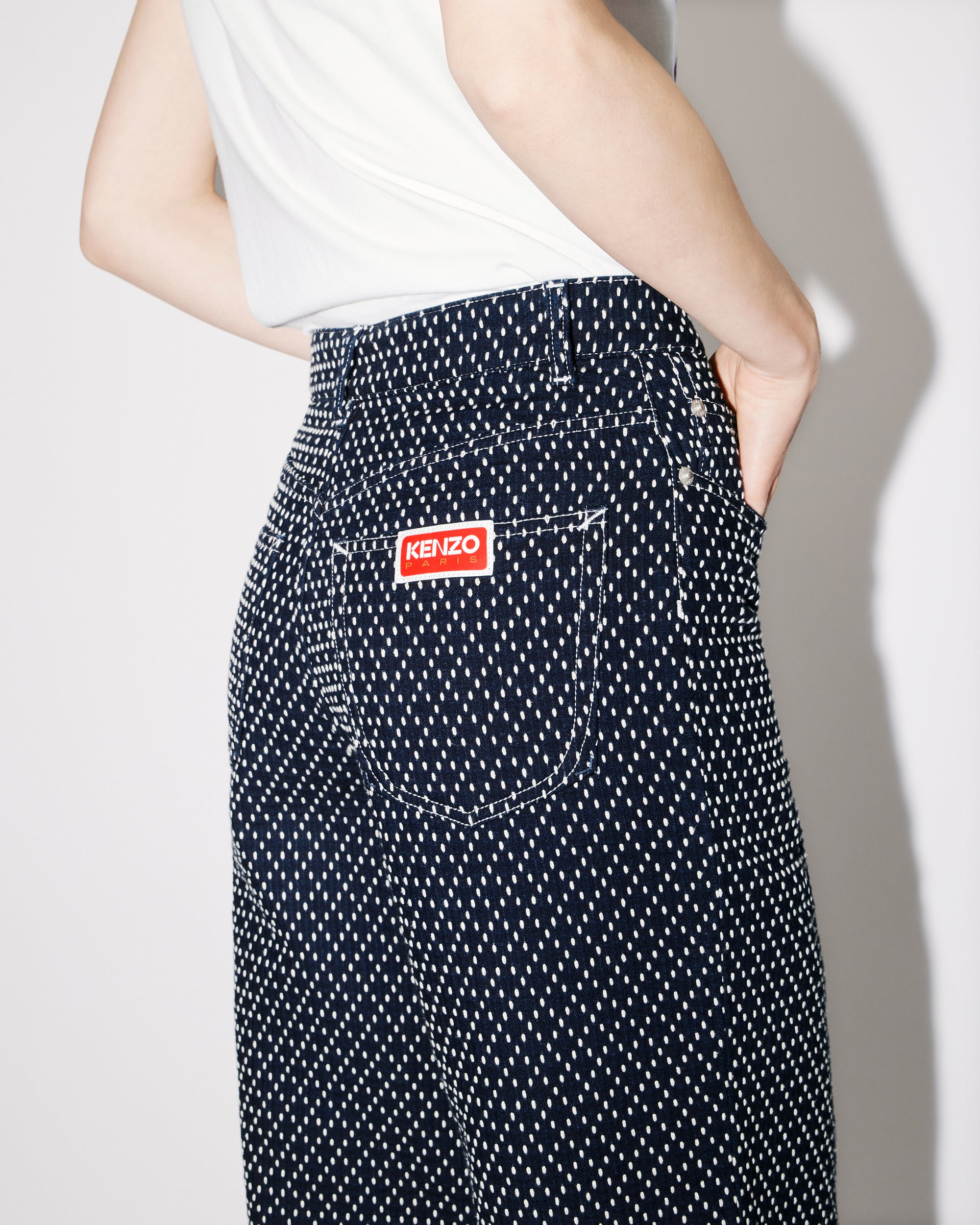 Jean cropped brodé "Kenzo Sashiko Stitch" - Rinse Blue Denim