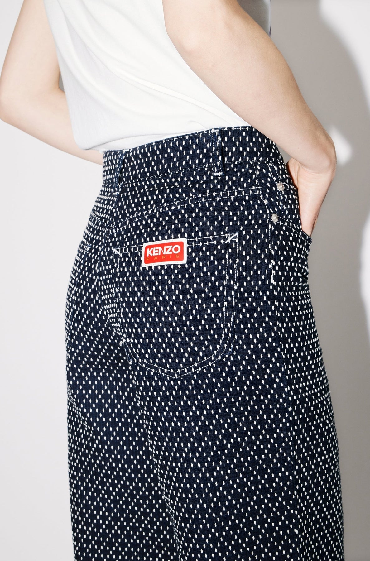 Jean cropped brodé Kenzo Sashiko Stitch - Rinse Blue Denim