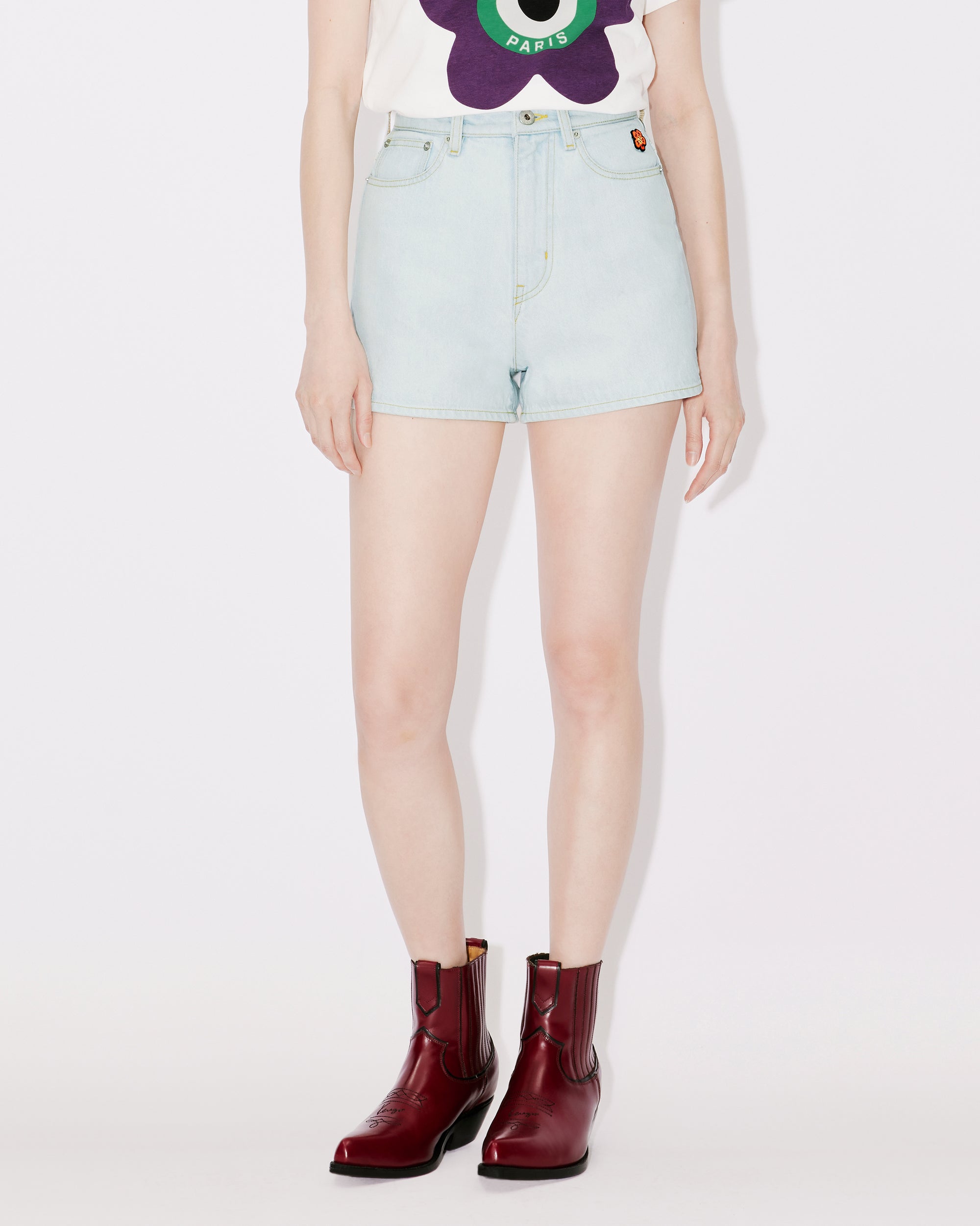 Short en denim brodé - Bleached Blue Denim