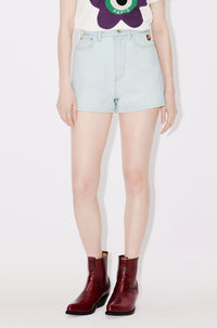 Short en denim brodé - Bleached Blue Denim