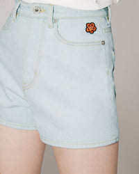 Short en denim brodé - Bleached Blue Denim