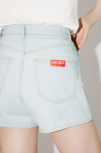 Short en denim brodé - Bleached Blue Denim
