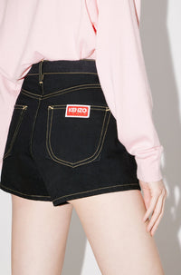 Embroidered denim shorts - Rinse Black Denim