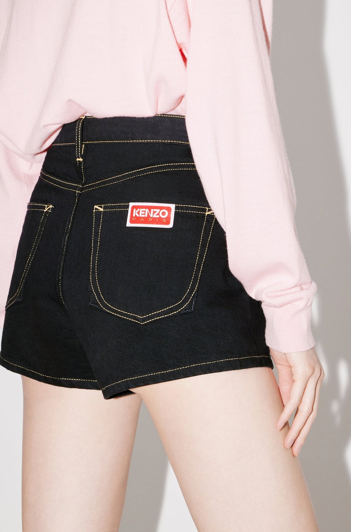Embroidered denim shorts - Rinse Black Denim