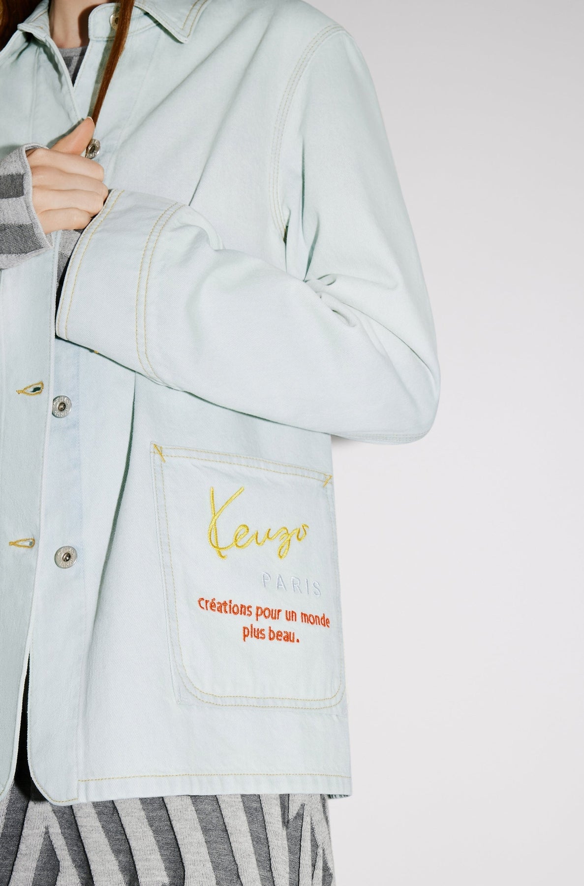 Kenzo Travel Denim Workwear Jacket - Bleached Blue Denim