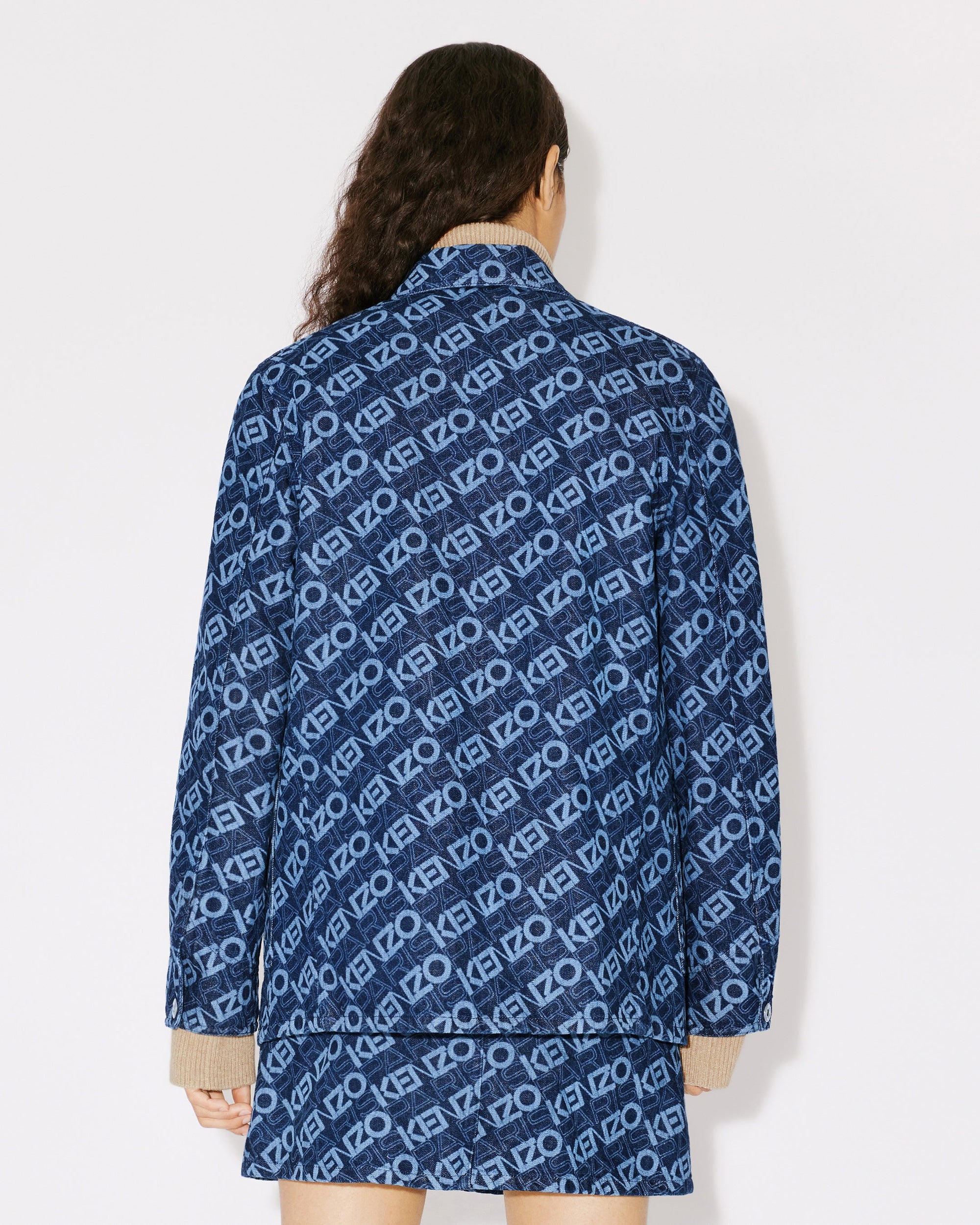 Monogram" workwear jacket in denim - Rinse Blue