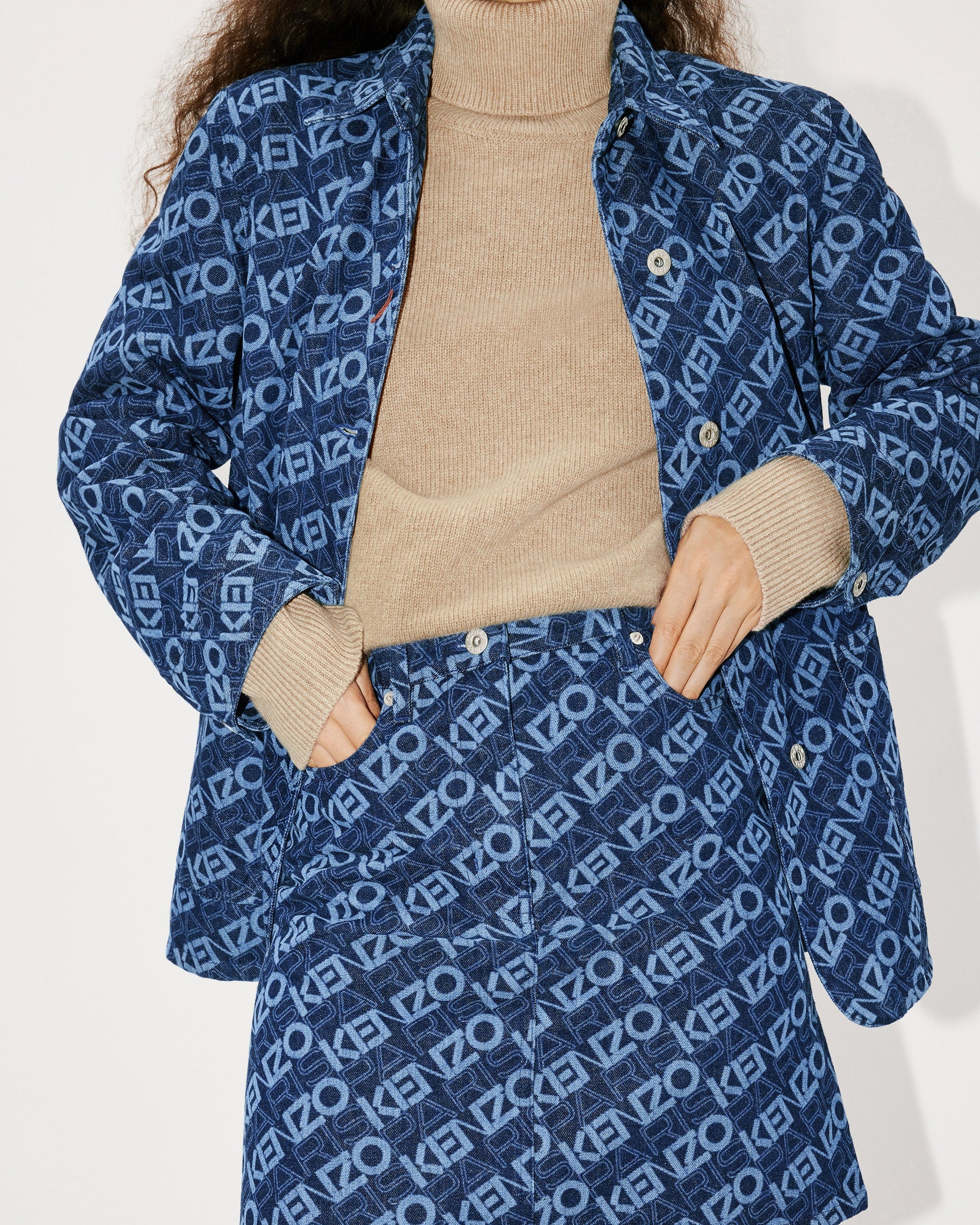 Monogram" workwear jacket in denim - Rinse Blue