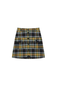 Mini-jupe trapèze à carreaux en laine mélangé - Dark Khaki