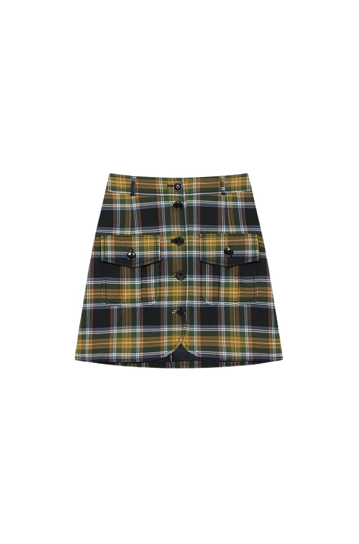 Mini-jupe trapèze à carreaux en laine mélangé - Dark Khaki