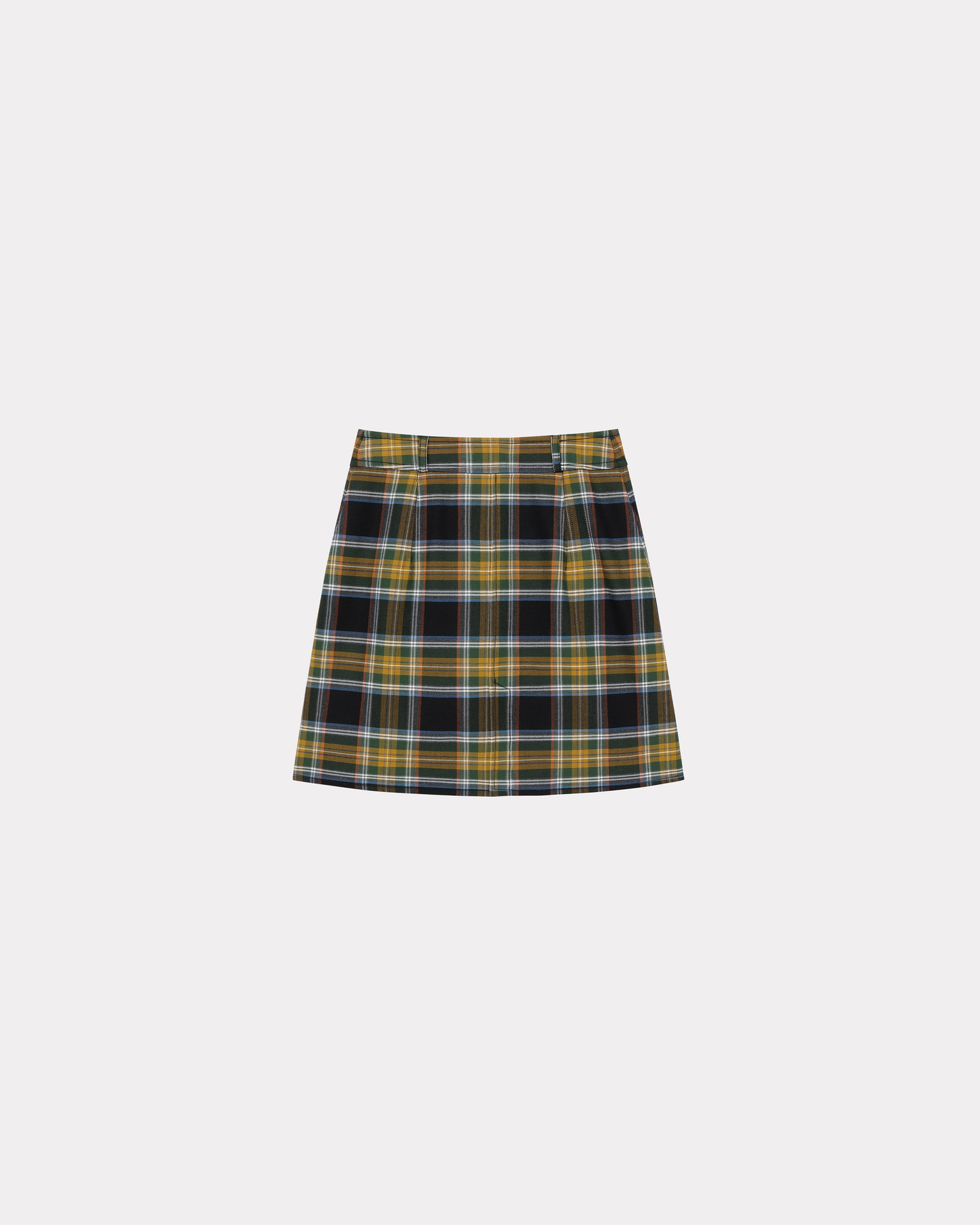 Mini-jupe trapèze à carreaux en laine mélangé - Dark Khaki