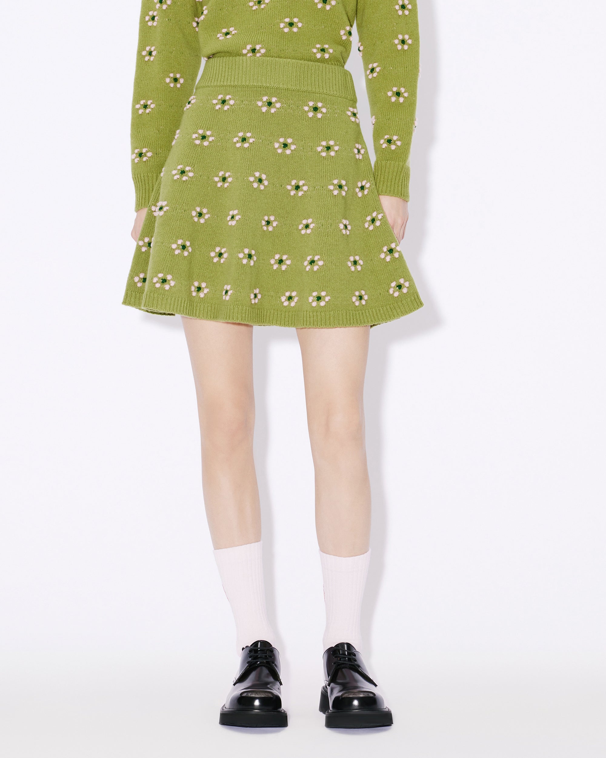 Mini-jupe évasée "Fairisle" en laine - Green