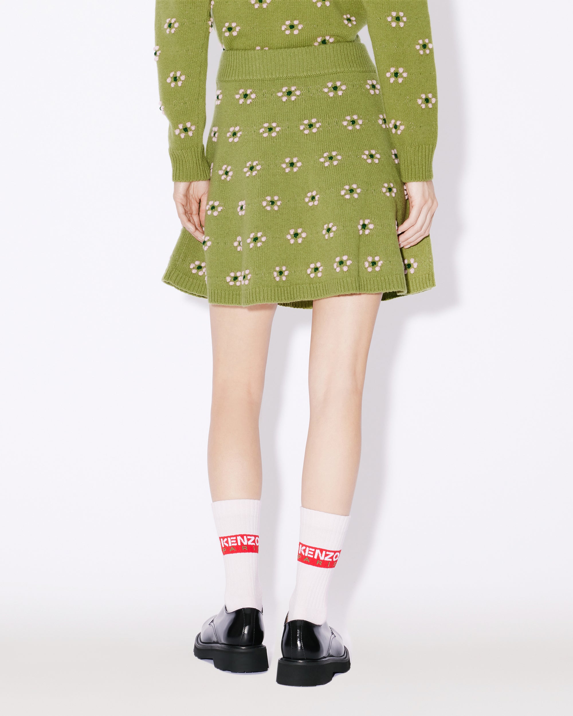 Mini-jupe évasée "Fairisle" en laine - Green