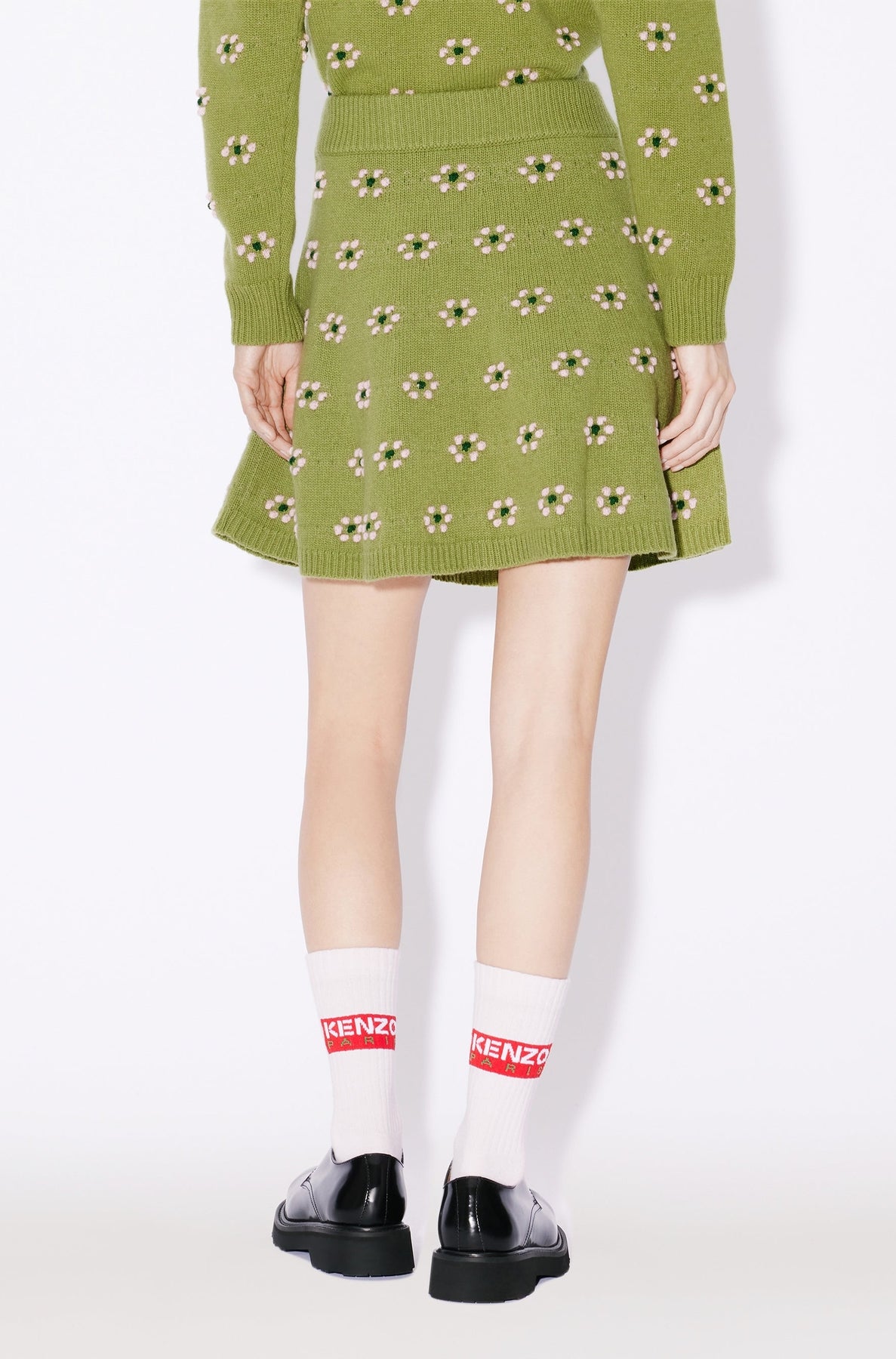 Fairisle flared mini-skirt in wool - Green