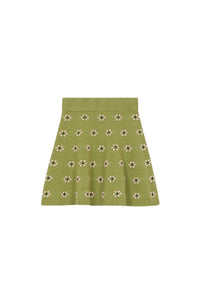 Mini-jupe évasée "Fairisle" en laine - Green