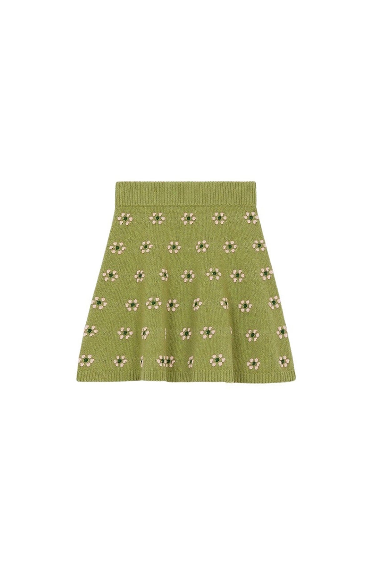 Mini-jupe évasée "Fairisle" en laine - Green