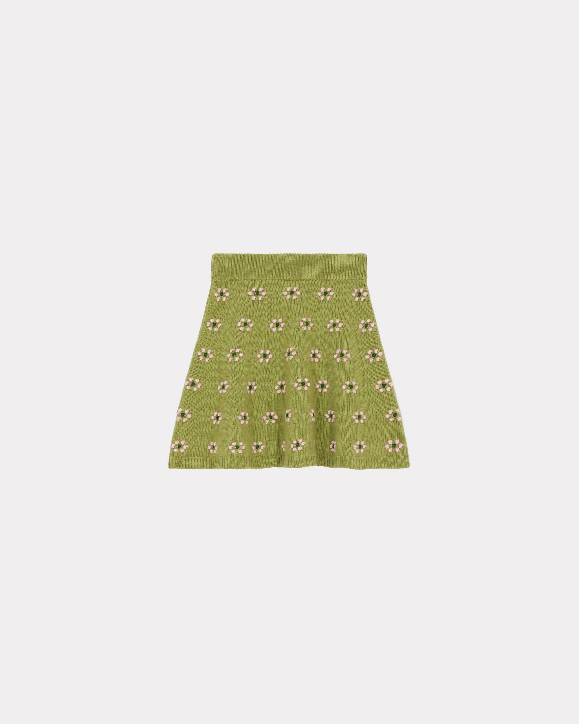 Mini-jupe évasée "Fairisle" en laine - Green