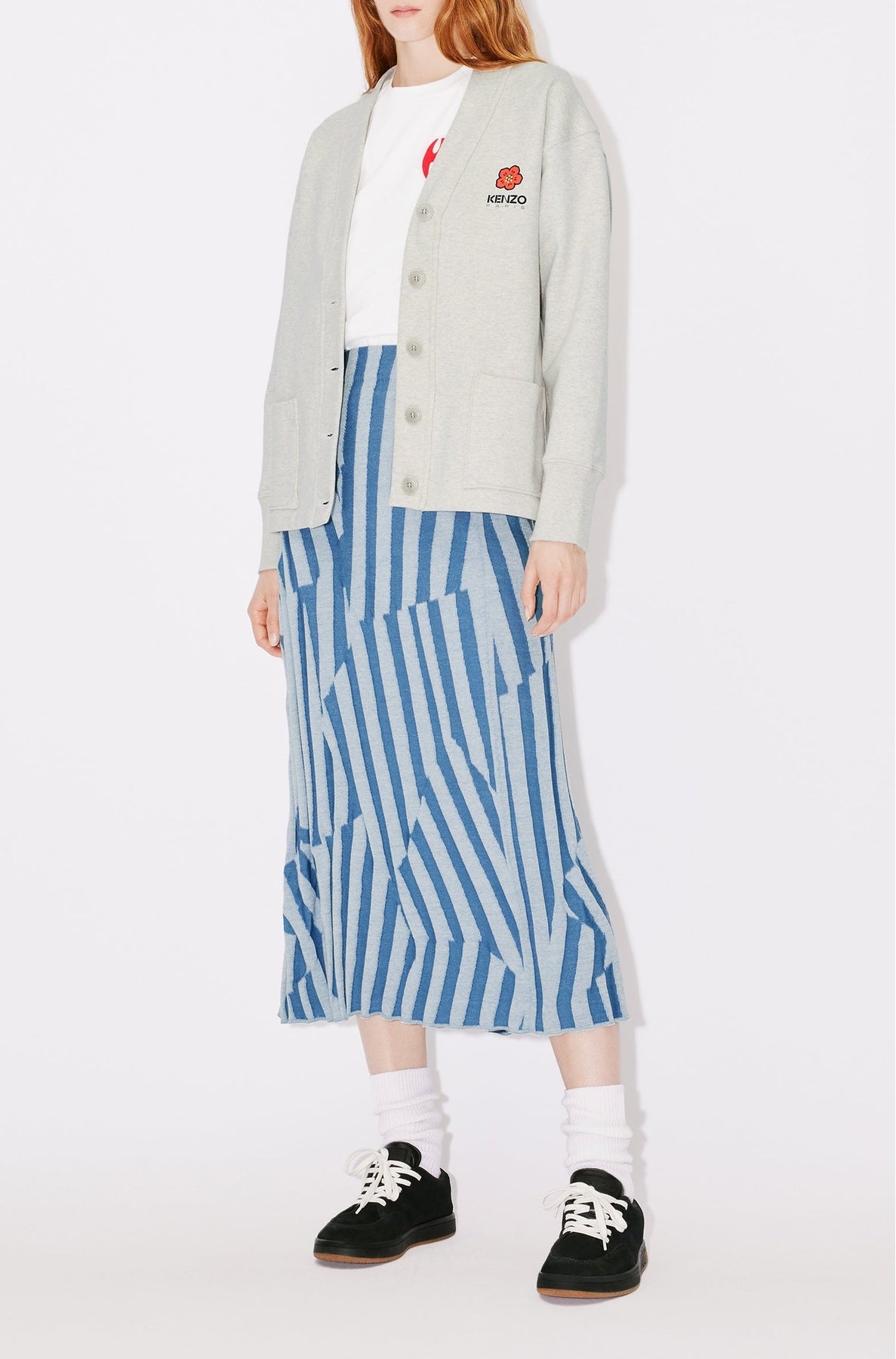 Jupe midi "Kenzo Dazzle Stripe" en laine - Cyan