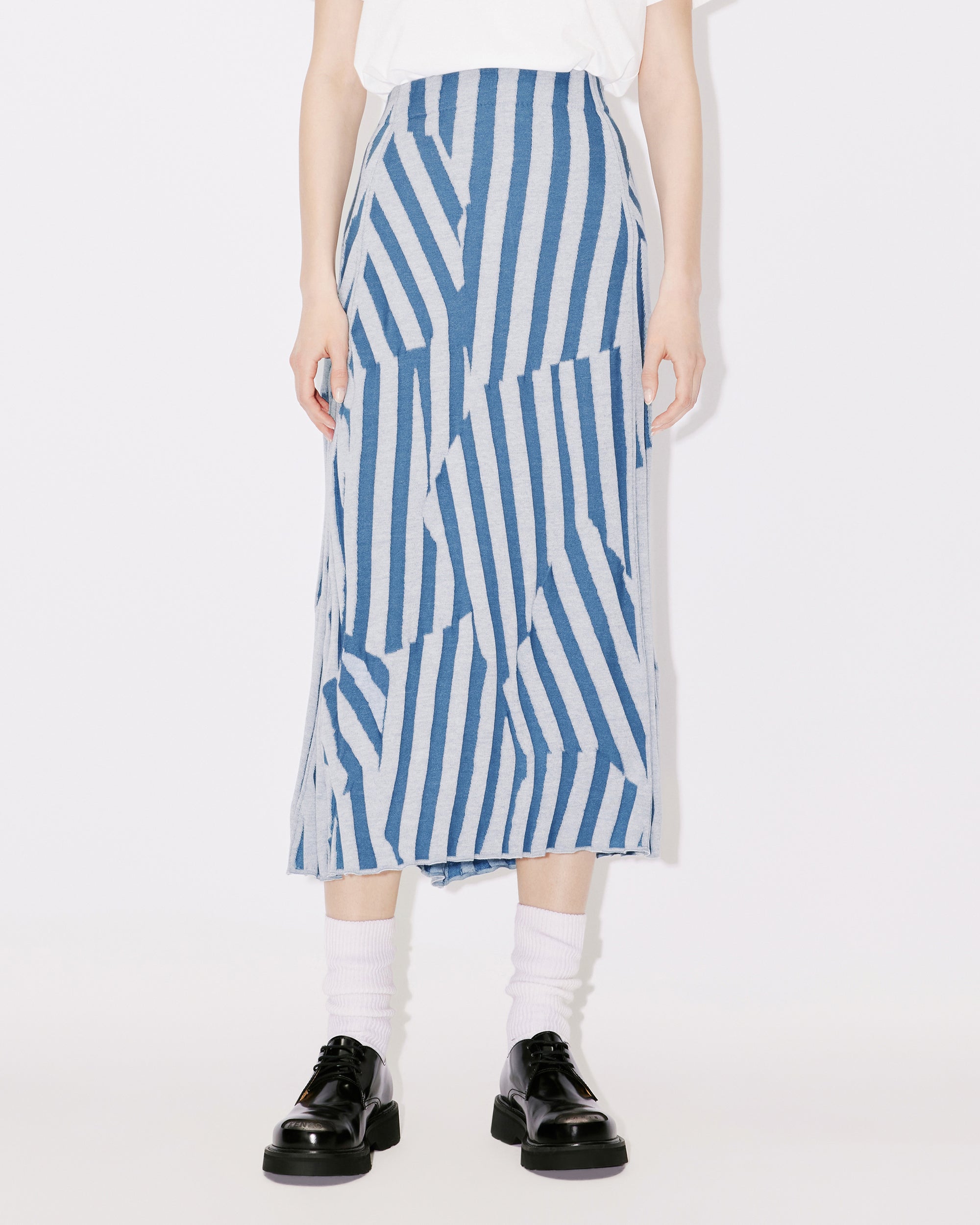 Jupe midi "Kenzo Dazzle Stripe" en laine - Cyan