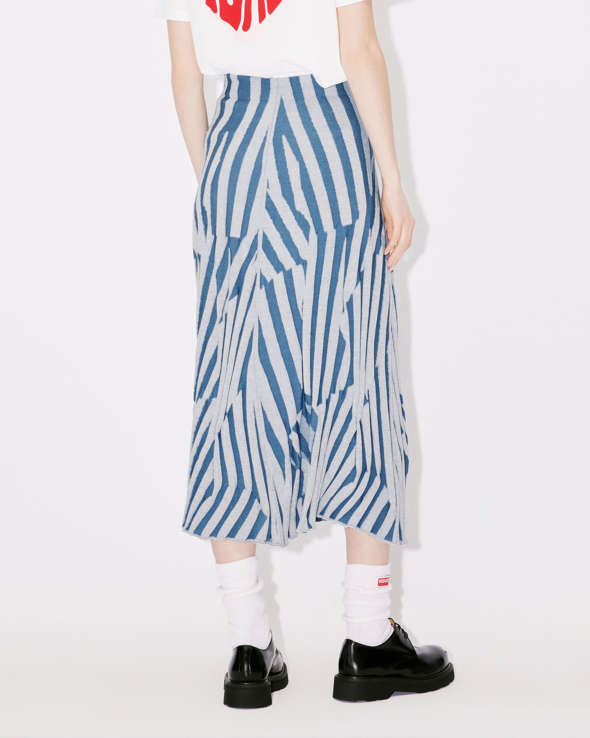 Jupe midi "Kenzo Dazzle Stripe" en laine - Cyan