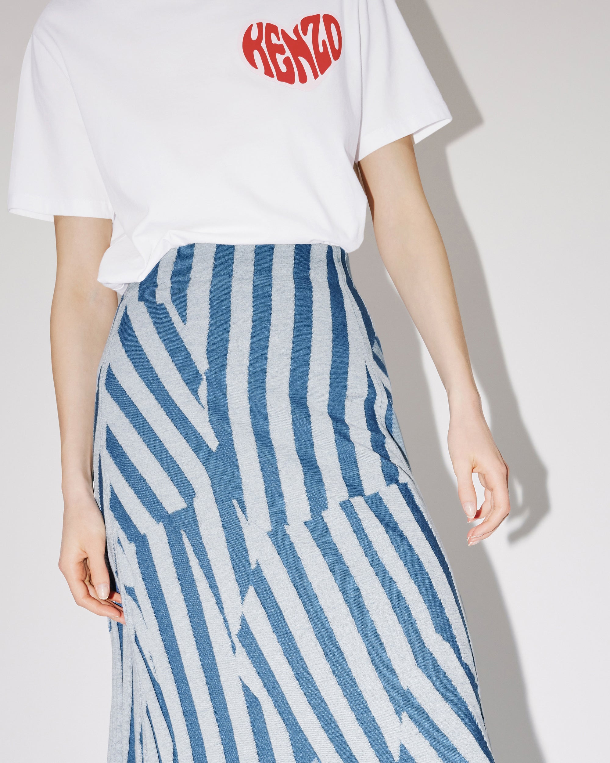 Jupe midi "Kenzo Dazzle Stripe" en laine - Cyan