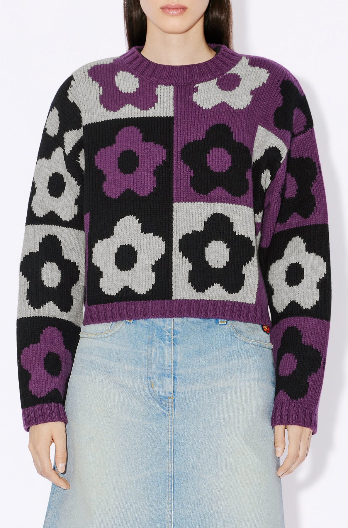 Boke Flower Checkerboard wool jumper - Aubergine