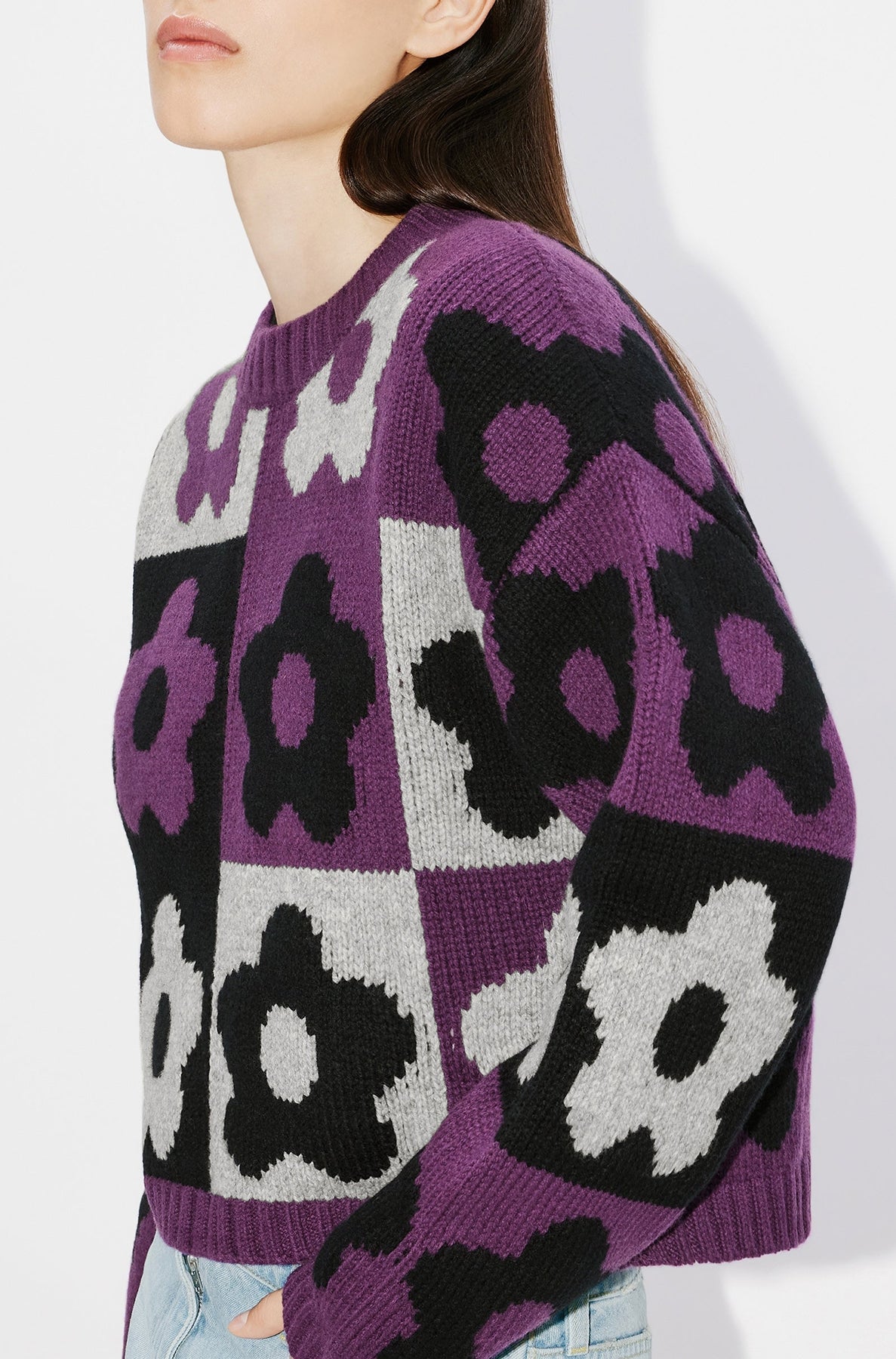 Boke Flower Checkerboard wool jumper - Aubergine