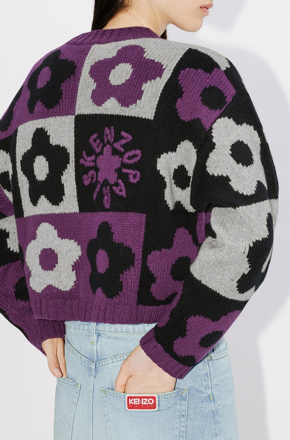 Boke Flower Checkerboard wool jumper - Aubergine