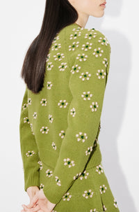 Fair Isle Wool Popcorn Sweater - Green