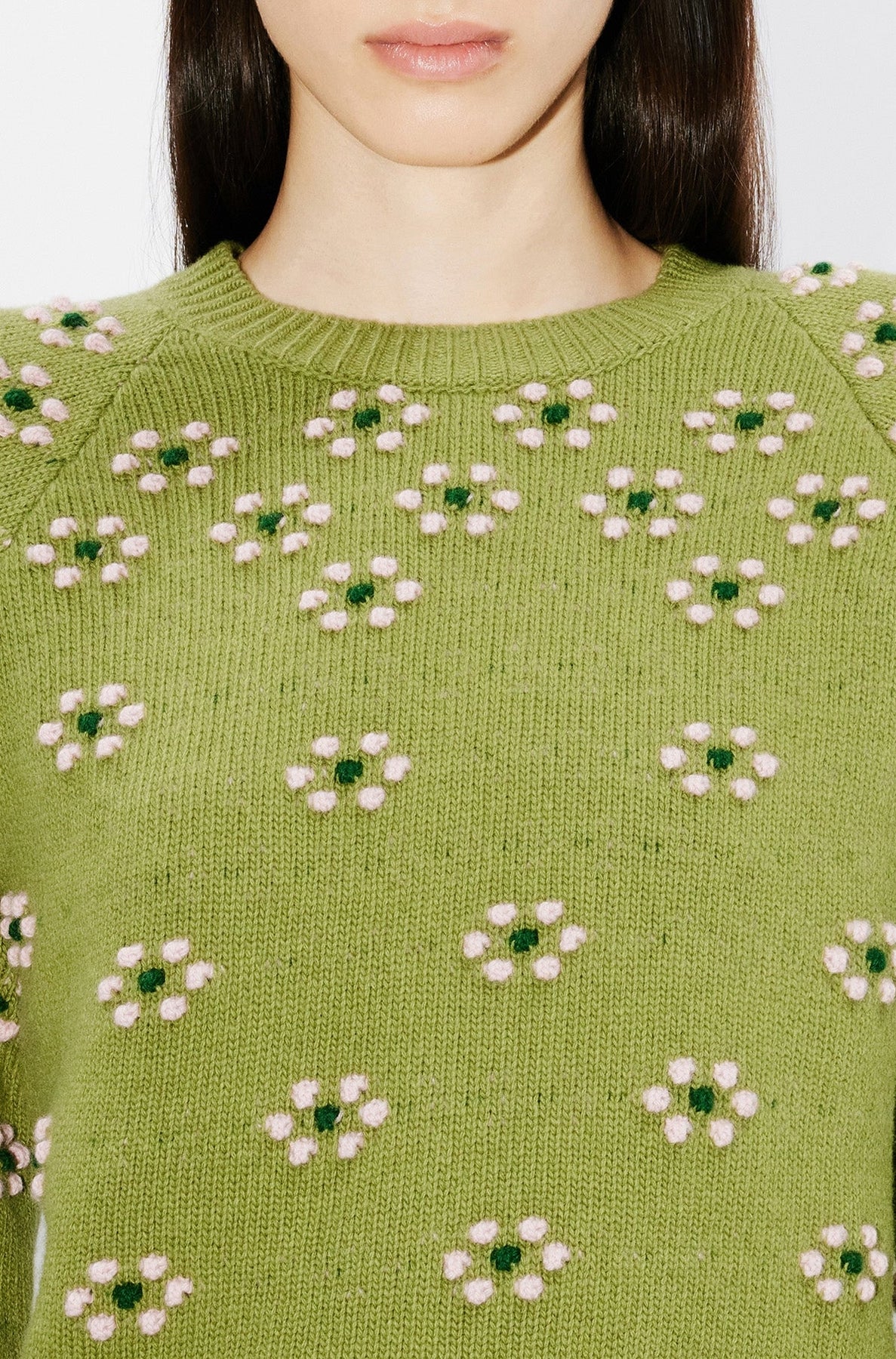 Fair Isle Wool Popcorn Sweater - Green
