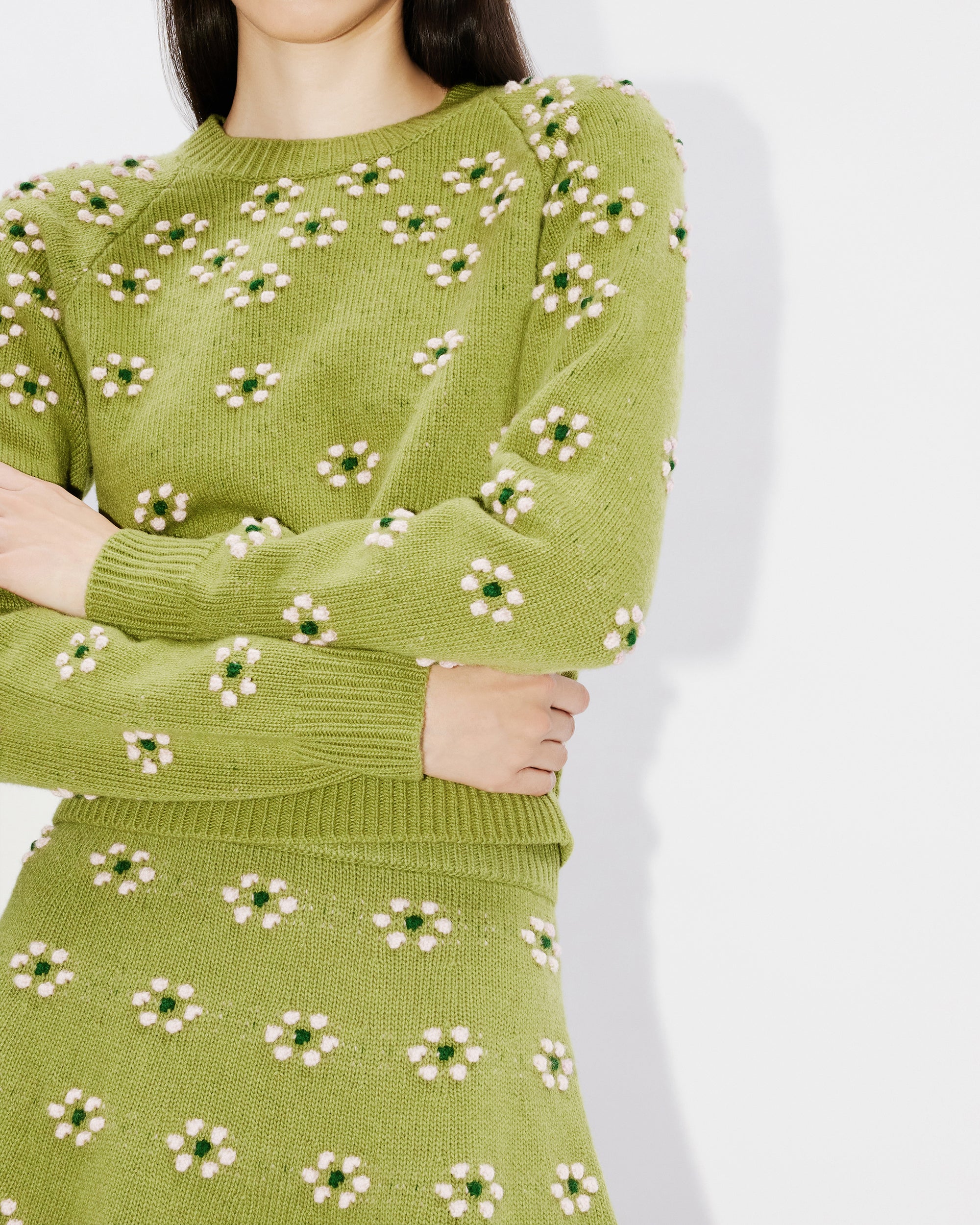 Fair Isle Wool Popcorn Sweater - Green