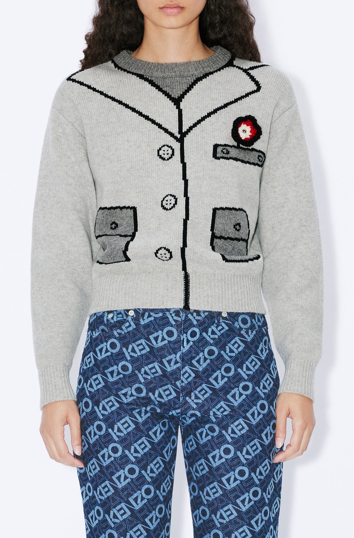 Pull trompe-l'œil "Kenzo with Love" en laine - Pale Grey