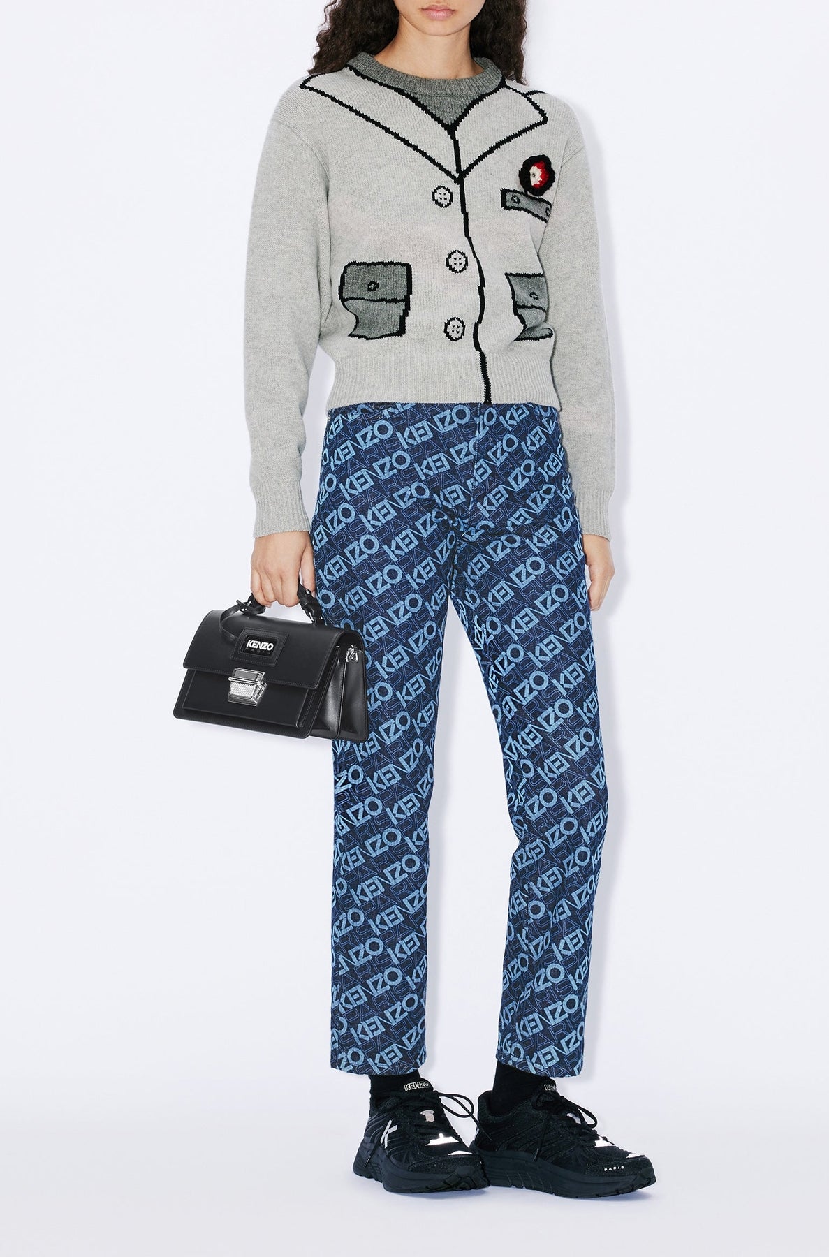Pull trompe-l'œil "Kenzo with Love" en laine - Pale Grey