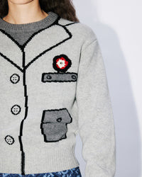 Pull trompe-l'œil "Kenzo with Love" en laine - Pale Grey